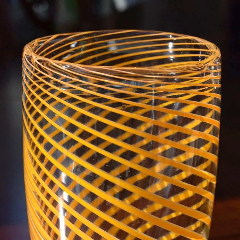 Tall Mid-Century Orange Spiral Stripe Murano Glass Vase